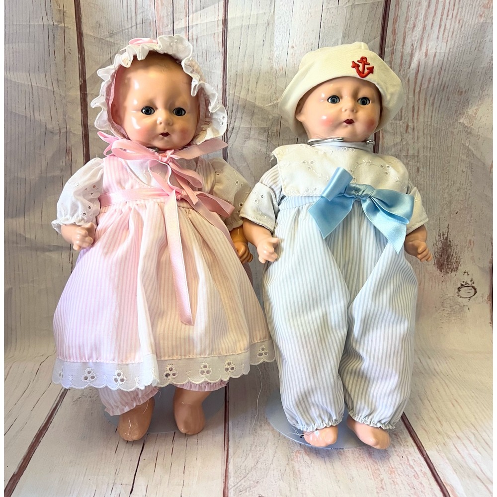 E J Horsman 1924 Repo Vintage Baby Doll Pair Pink Blue Outfits Sailor Bonnet - Picture 1 of 5